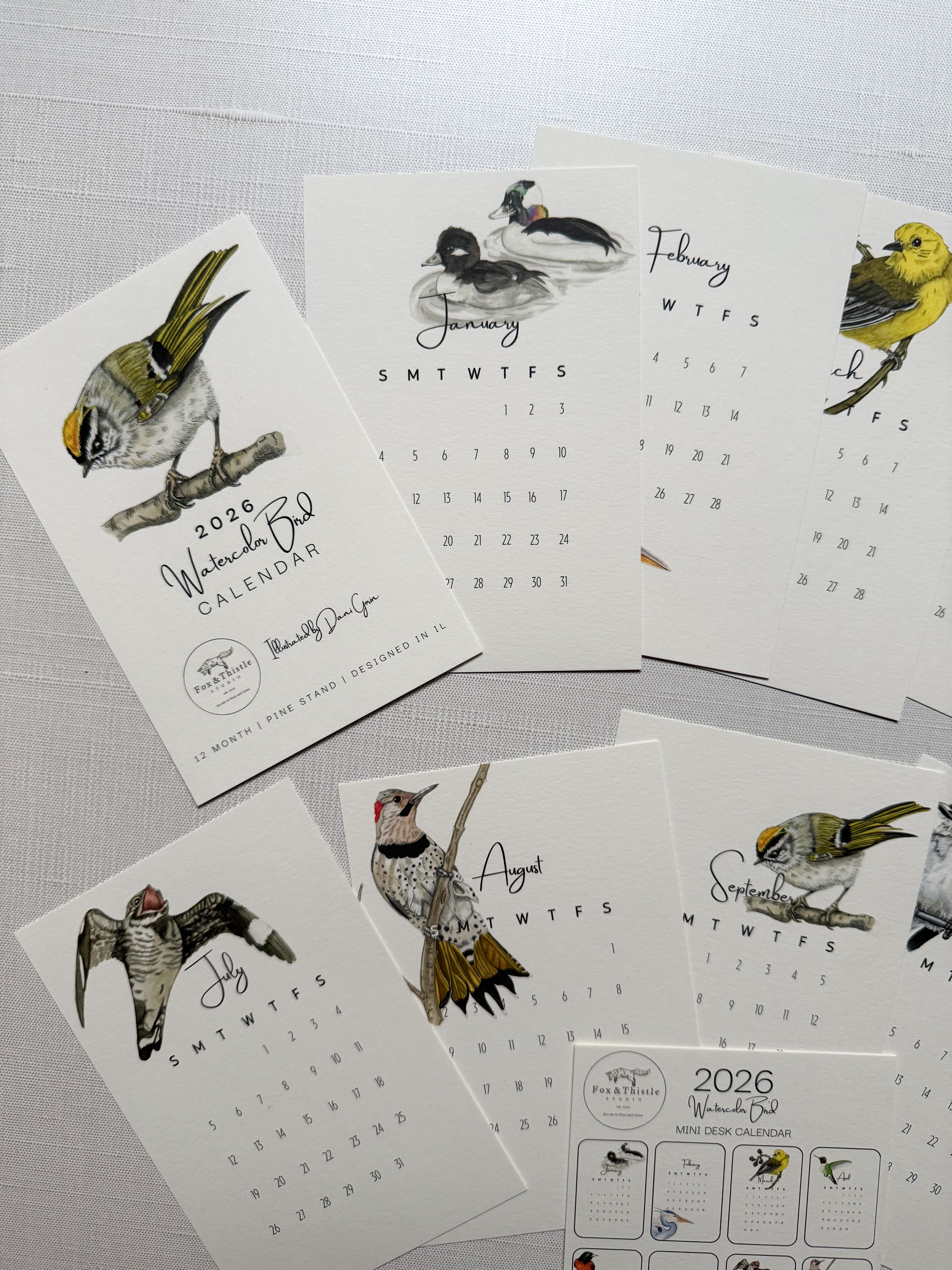 2026 Watercolor Bird Desk Calendar