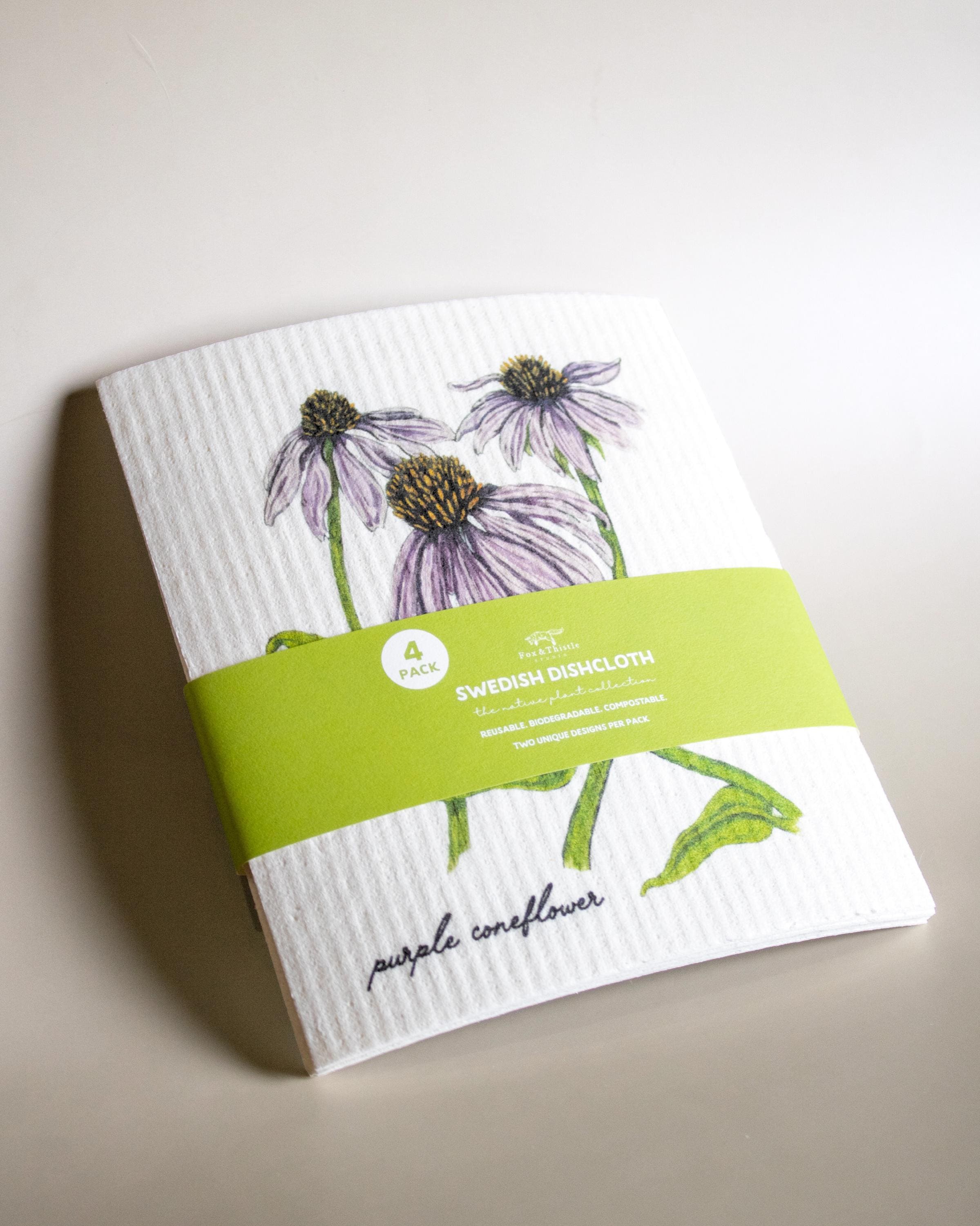 Botanical Swedish Dishcloth: Purple Coneflower and Monarch Design