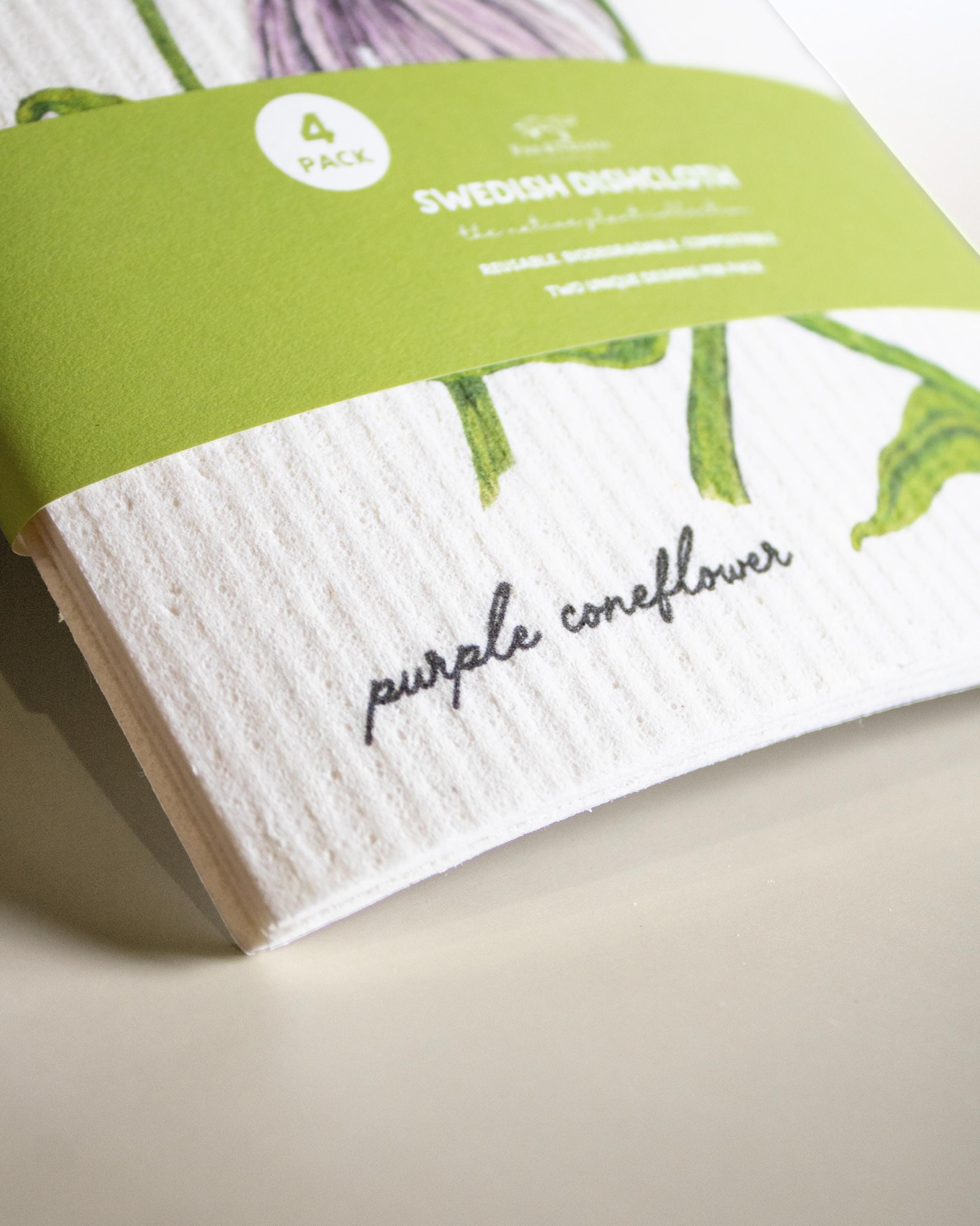 Botanical Swedish Dishcloth: Purple Coneflower and Monarch Design