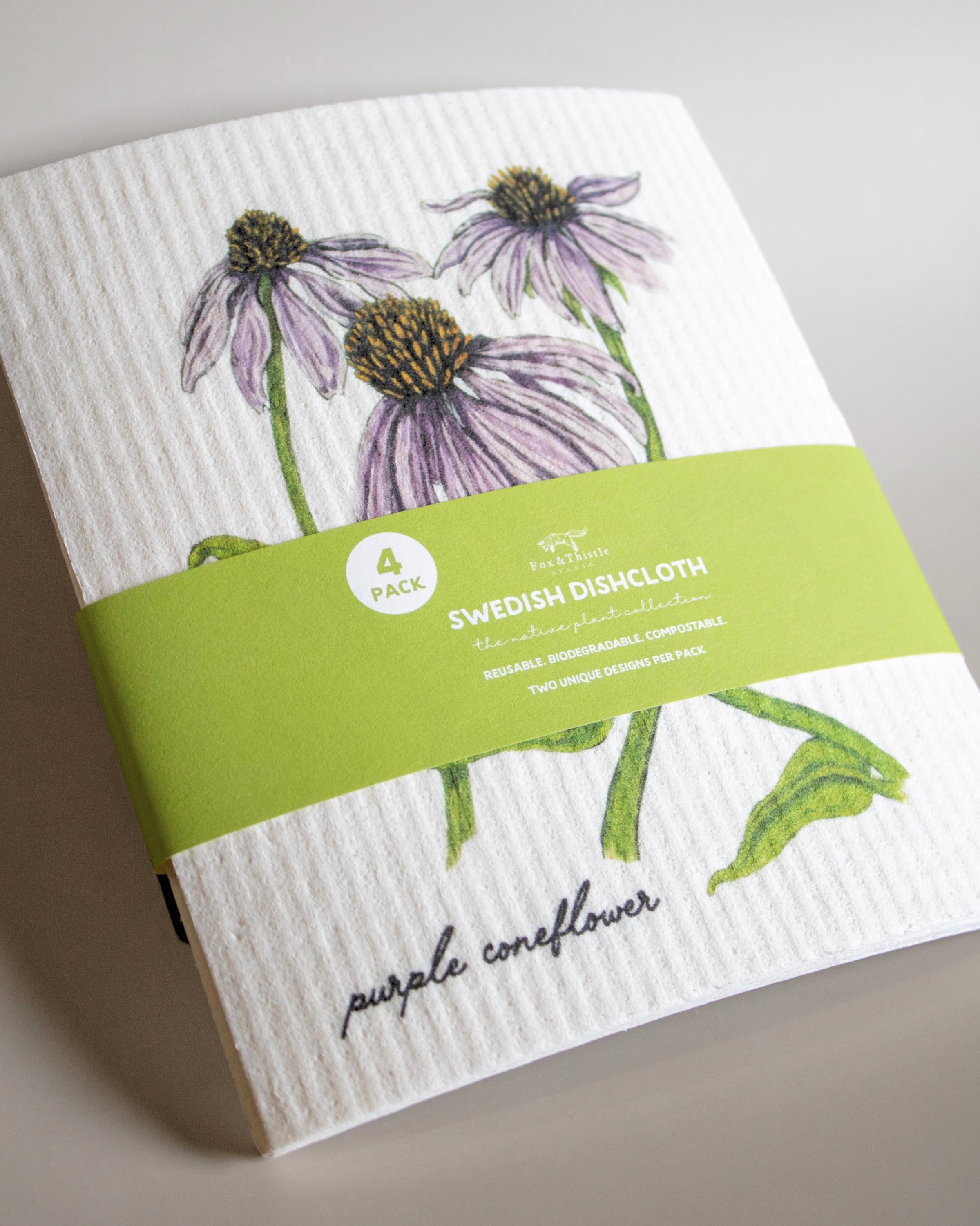 Botanical Swedish Dishcloth: Purple Coneflower and Monarch Design