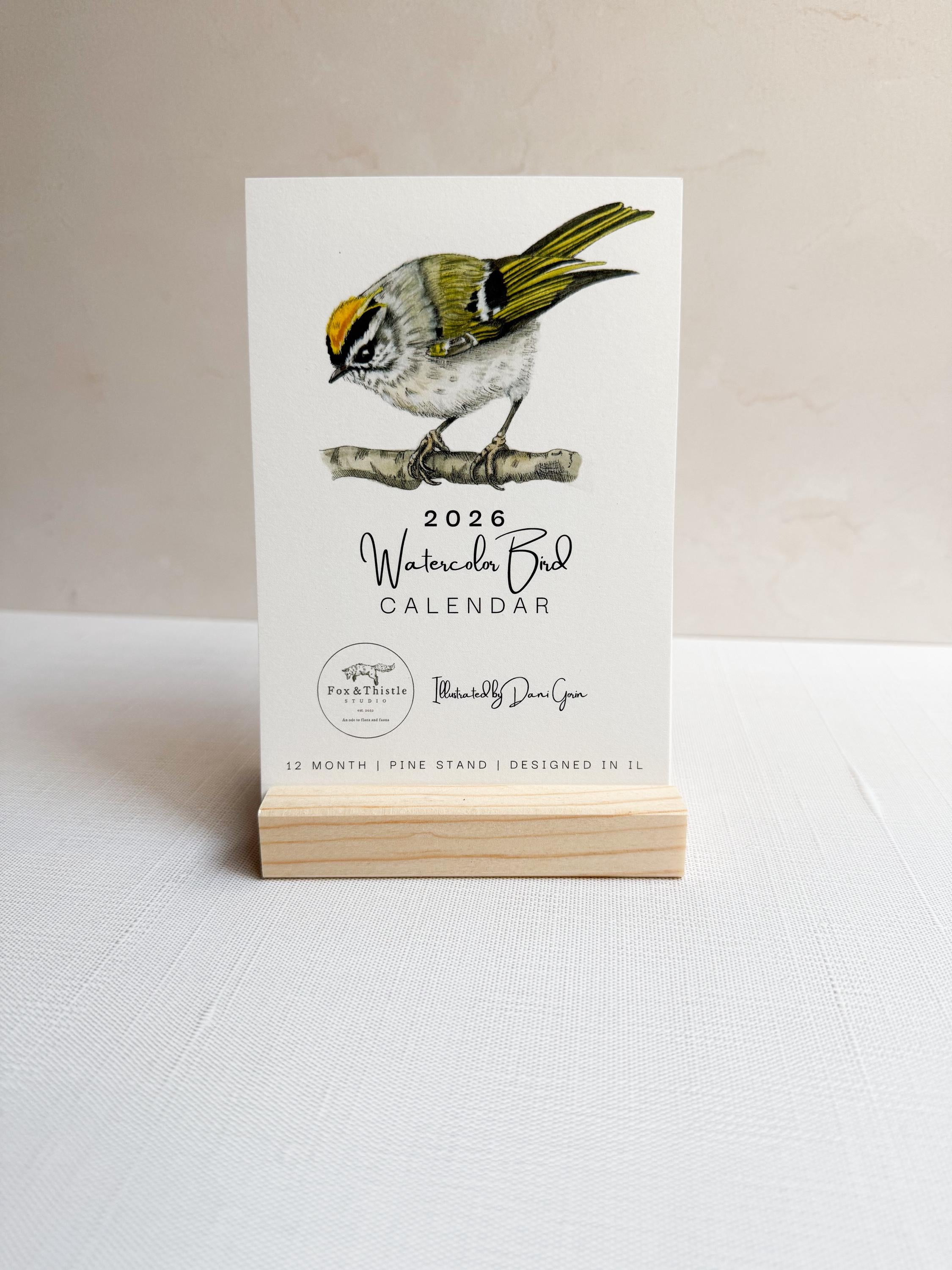 2026 Watercolor Bird Desk Calendar