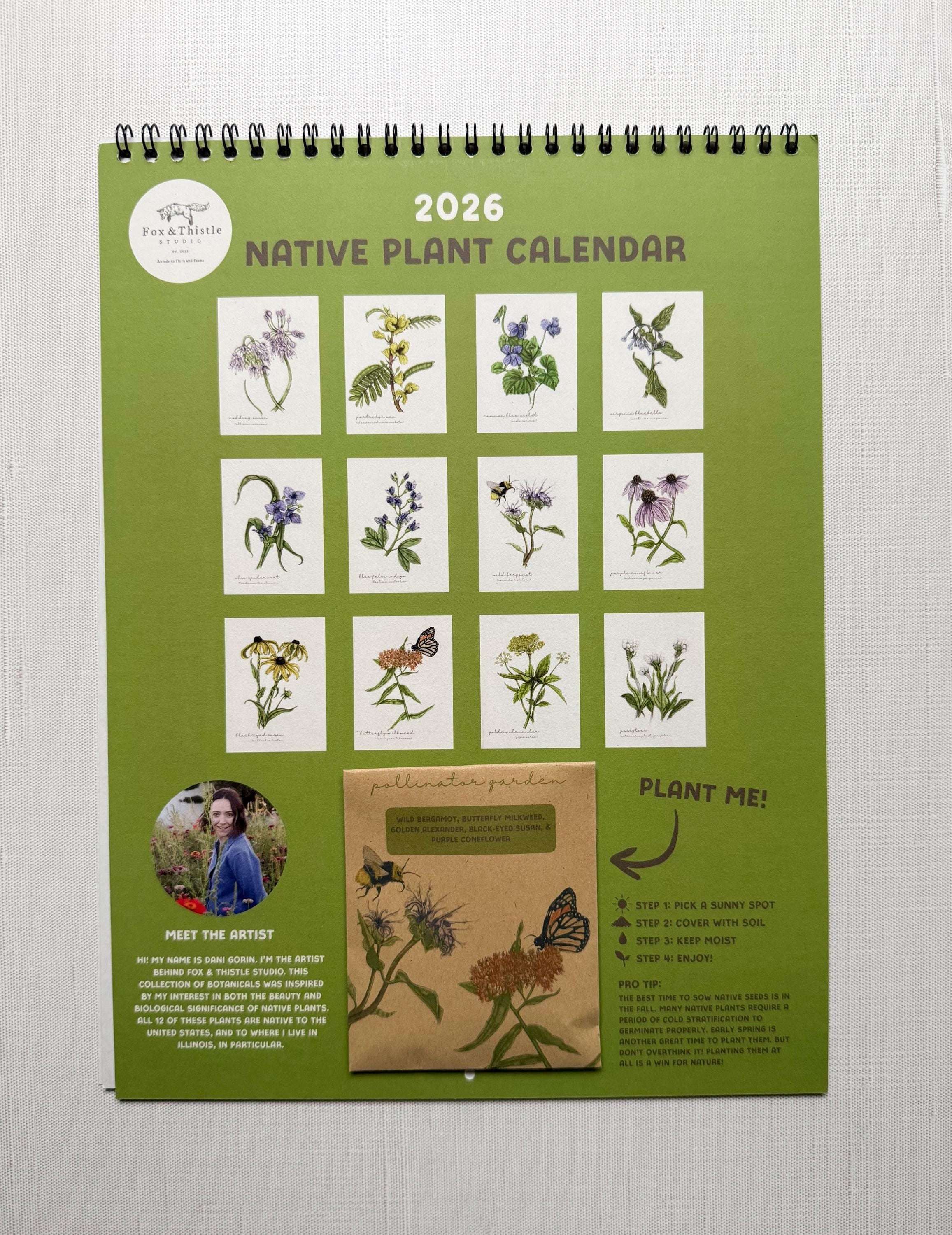 Botanical Native Plant Wall Calendar with Native Seed Packet
